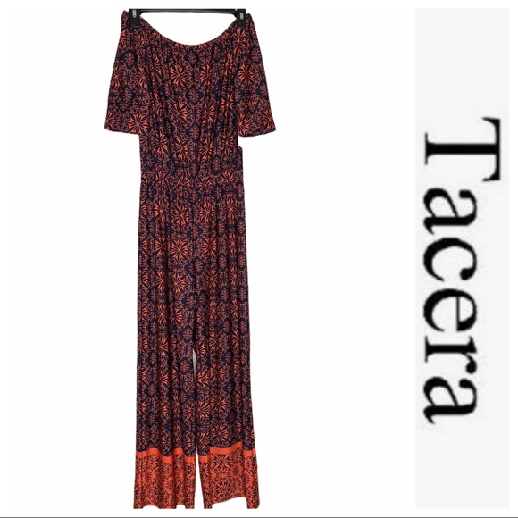 Brand New! Tacera Printed Navy/Coral Jumpsuit size PS - Picture 4 of 13
